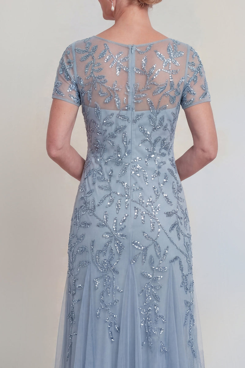Laden Sie das Bild in den Galerie-Viewer, Applizierte eine Linie dunkelgrünes Rundhals-Brautkleid