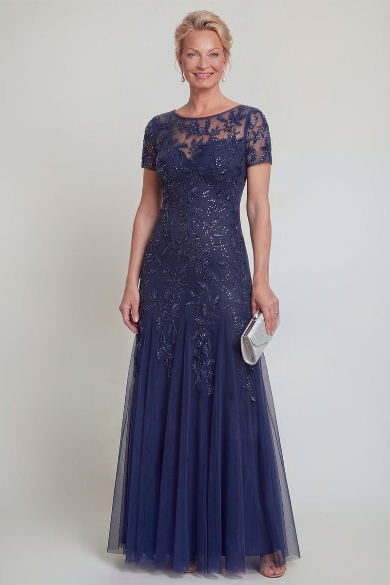 Laden Sie das Bild in den Galerie-Viewer, Applizierte eine Linie dunkelgrünes Rundhals-Brautkleid