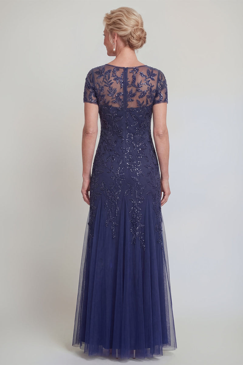 Laden Sie das Bild in den Galerie-Viewer, Applizierte eine Linie dunkelgrünes Rundhals-Brautkleid