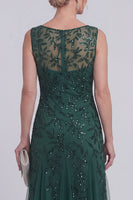 Laden Sie das Bild in den Galerie-Viewer, Dunkelgrünes Blumenmuster A-Linien-perlenbesetzter Bootsausschnitt Lange Mutter-der-Braut-Kleid