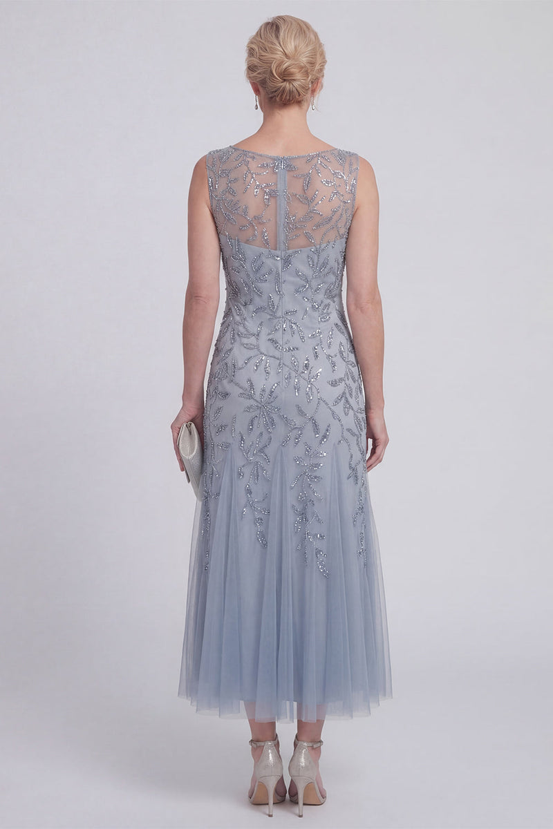 Laden Sie das Bild in den Galerie-Viewer, Dunkelgrünes Blumenmuster A-Linien-perlenbesetzter Bootsausschnitt Lange Mutter-der-Braut-Kleid