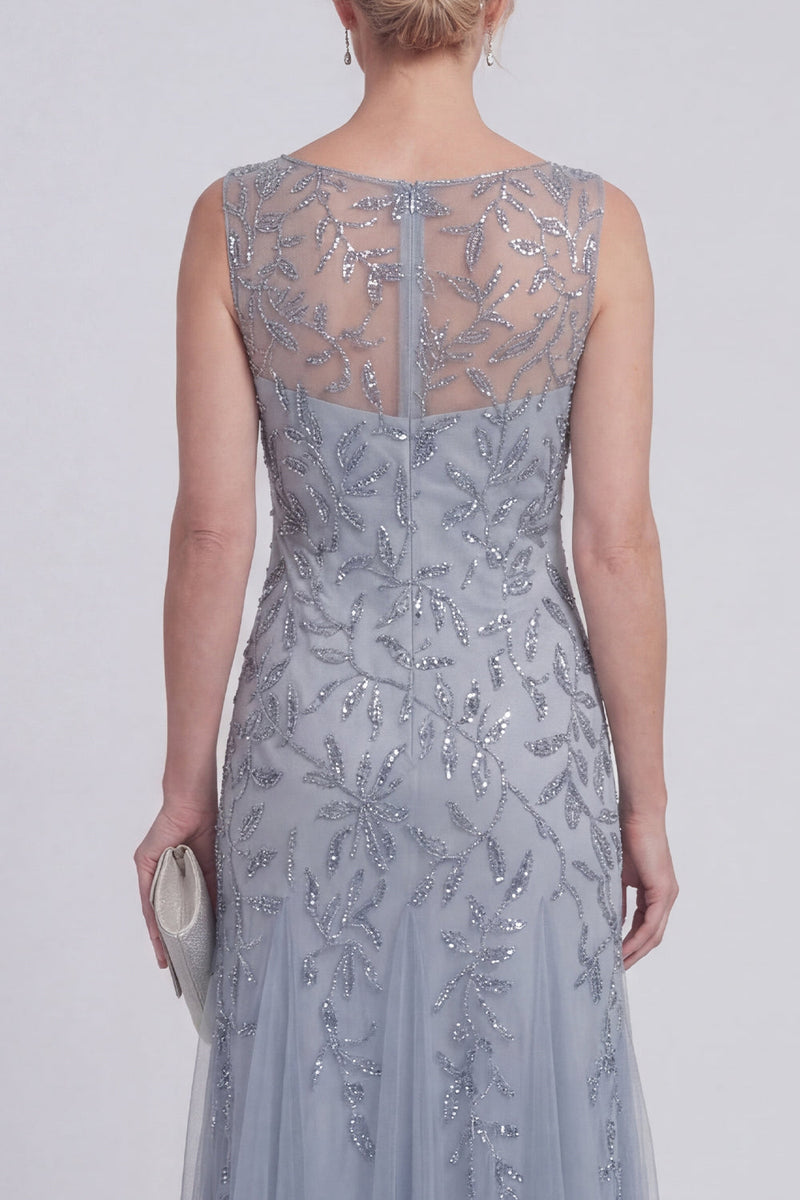 Laden Sie das Bild in den Galerie-Viewer, Dunkelgrünes Blumenmuster A-Linien-perlenbesetzter Bootsausschnitt Lange Mutter-der-Braut-Kleid