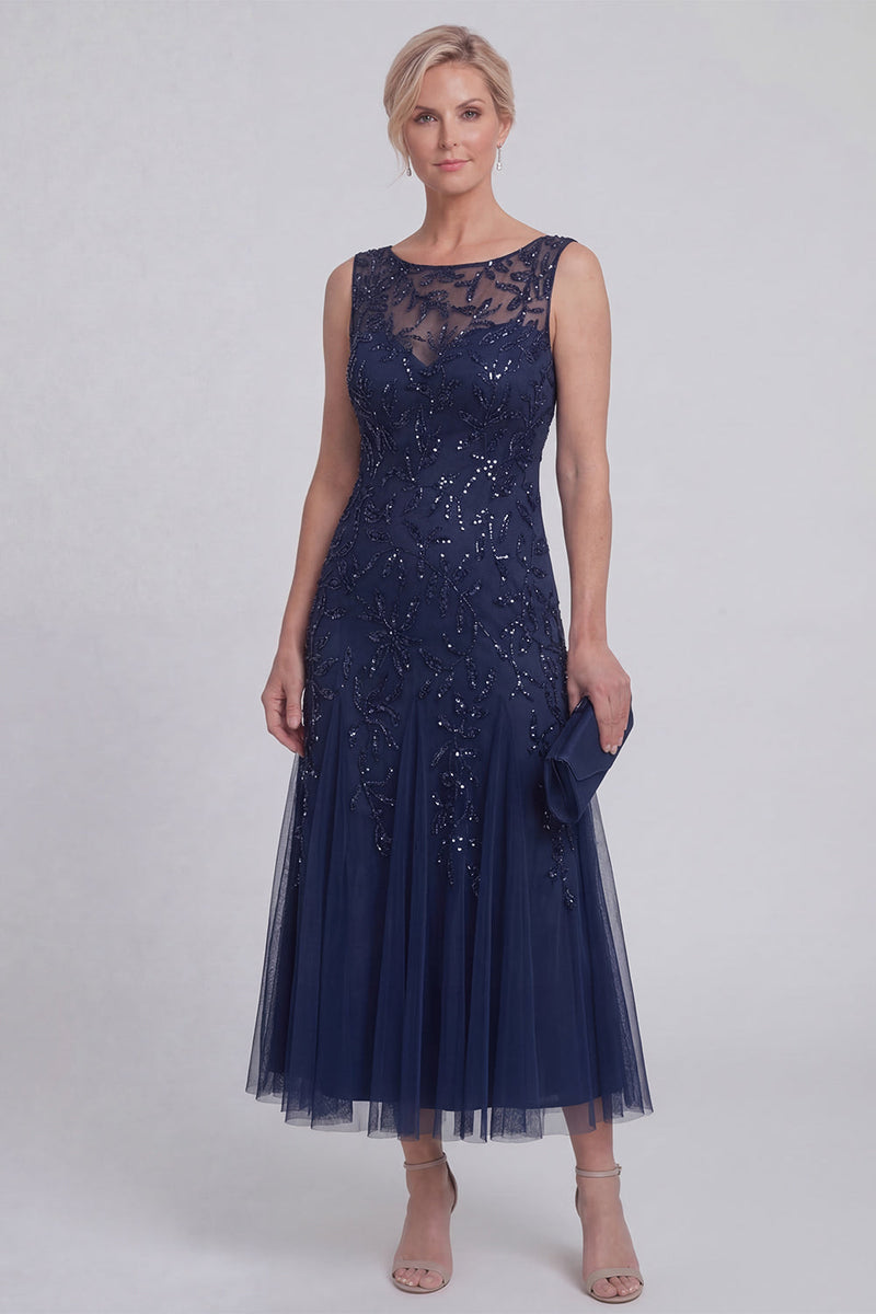 Laden Sie das Bild in den Galerie-Viewer, Dunkelgrünes Blumenmuster A-Linien-perlenbesetzter Bootsausschnitt Lange Mutter-der-Braut-Kleid