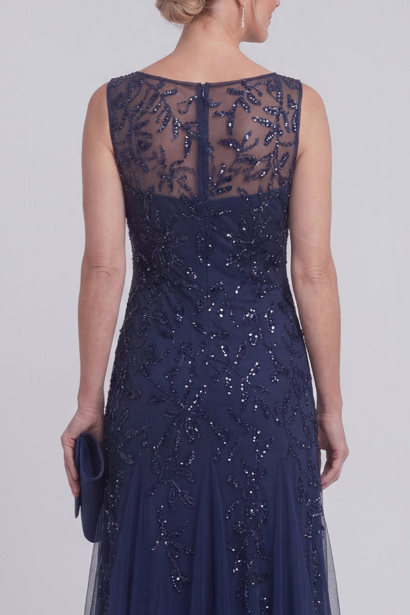 Laden Sie das Bild in den Galerie-Viewer, Dunkelgrünes Blumenmuster A-Linien-perlenbesetzter Bootsausschnitt Lange Mutter-der-Braut-Kleid