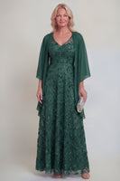 Laden Sie das Bild in den Galerie-Viewer, Marineblaue Spitzen-Blumen A-Linie Pailletten Langes Mutter-der-Braut-Kleid mit Jacke