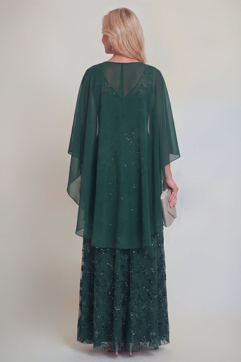 Laden Sie das Bild in den Galerie-Viewer, Marineblaue Spitzen-Blumen A-Linie Pailletten Langes Mutter-der-Braut-Kleid mit Jacke