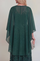 Laden Sie das Bild in den Galerie-Viewer, Marineblaue Spitzen-Blumen A-Linie Pailletten Langes Mutter-der-Braut-Kleid mit Jacke