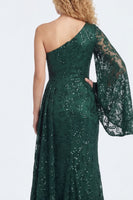 Laden Sie das Bild in den Galerie-Viewer, Dunkelgrünes Spitzen-Meerjungfrau-Kleid mit einer schulterlangen Mutter der Braut und Ärmeln