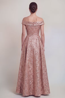 Rouge Jacquard Floral Off The Shoulder Eine Linie lange Mutter der Braut Kleid