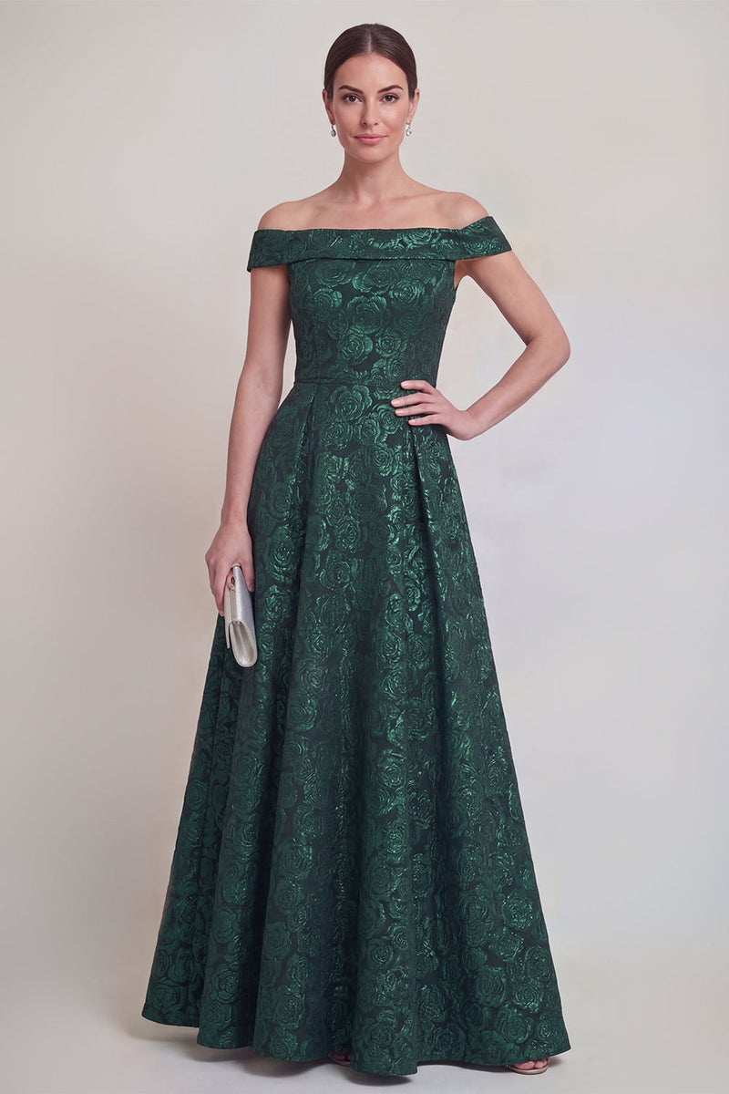 Laden Sie das Bild in den Galerie-Viewer, Rouge Jacquard Floral Off The Shoulder Eine Linie lange Mutter der Braut Kleid