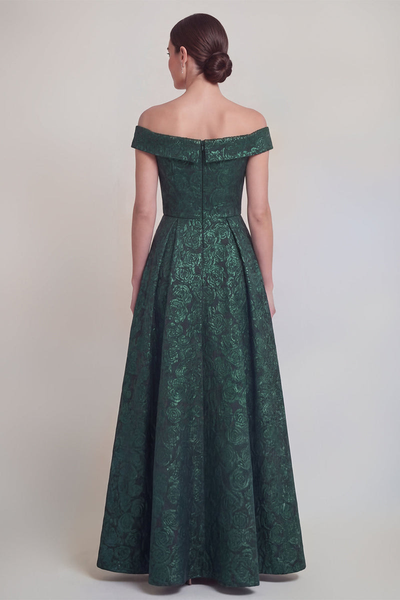 Laden Sie das Bild in den Galerie-Viewer, Rouge Jacquard Floral Off The Shoulder Eine Linie lange Mutter der Braut Kleid