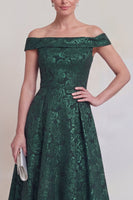 Laden Sie das Bild in den Galerie-Viewer, Rouge Jacquard Floral Off The Shoulder Eine Linie lange Mutter der Braut Kleid