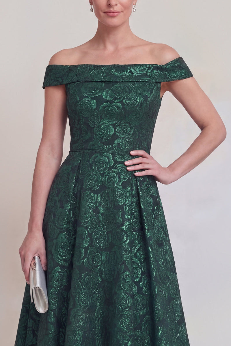 Laden Sie das Bild in den Galerie-Viewer, Rouge Jacquard Floral Off The Shoulder Eine Linie lange Mutter der Braut Kleid