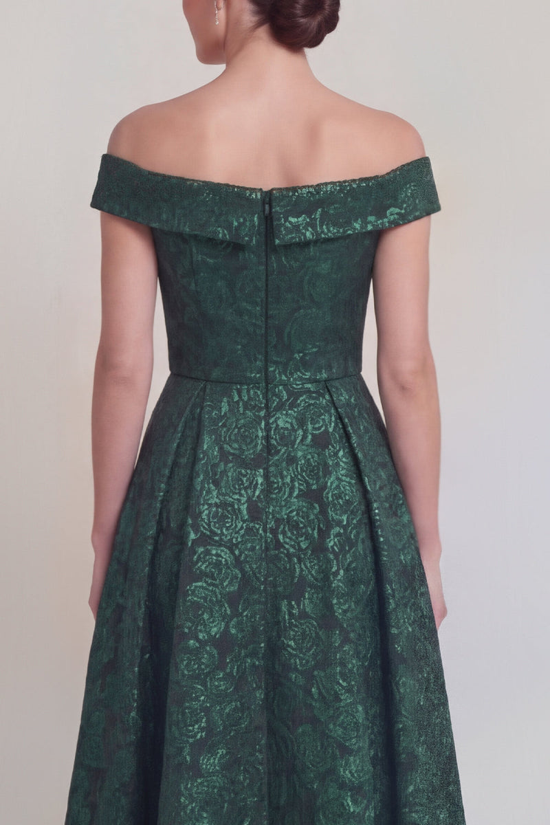 Laden Sie das Bild in den Galerie-Viewer, Rouge Jacquard Floral Off The Shoulder Eine Linie lange Mutter der Braut Kleid