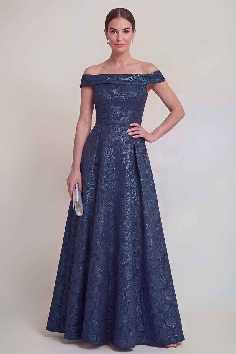 Laden Sie das Bild in den Galerie-Viewer, Rouge Jacquard Floral Off The Shoulder Eine Linie lange Mutter der Braut Kleid