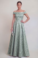 Laden Sie das Bild in den Galerie-Viewer, Rouge Jacquard Floral Off The Shoulder Eine Linie lange Mutter der Braut Kleid