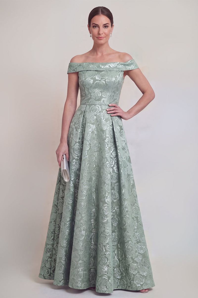 Laden Sie das Bild in den Galerie-Viewer, Rouge Jacquard Floral Off The Shoulder Eine Linie lange Mutter der Braut Kleid
