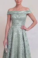 Laden Sie das Bild in den Galerie-Viewer, Rouge Jacquard Floral Off The Shoulder Eine Linie lange Mutter der Braut Kleid