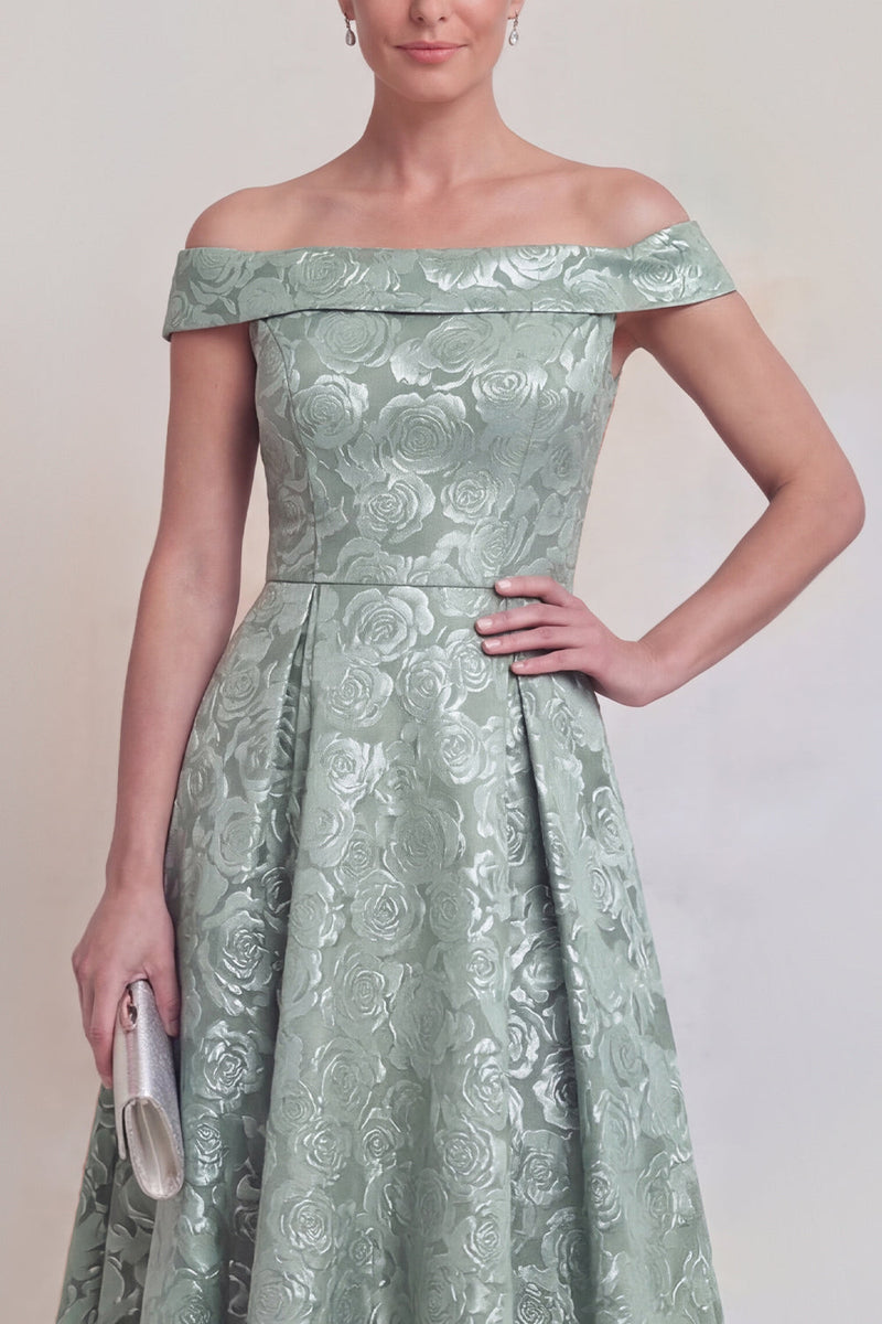 Laden Sie das Bild in den Galerie-Viewer, Rouge Jacquard Floral Off The Shoulder Eine Linie lange Mutter der Braut Kleid