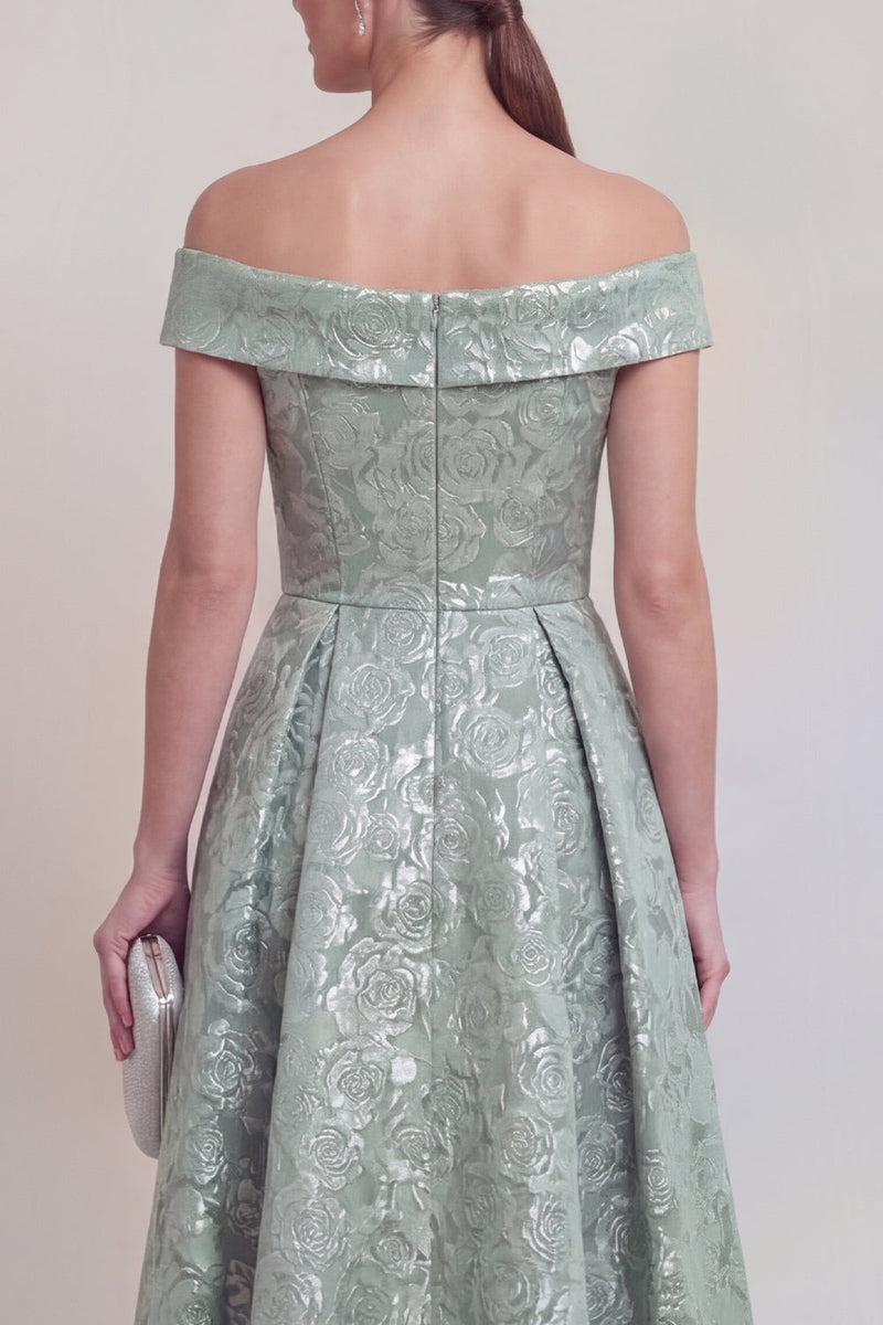 Laden Sie das Bild in den Galerie-Viewer, Rouge Jacquard Floral Off The Shoulder Eine Linie lange Mutter der Braut Kleid