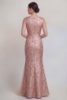 Laden Sie das Bild in den Galerie-Viewer, Dunkelgrünes Blumen Bootshals Meerjungfrauen Langes Mutter-der-Braut-Kleid mit Schlitz