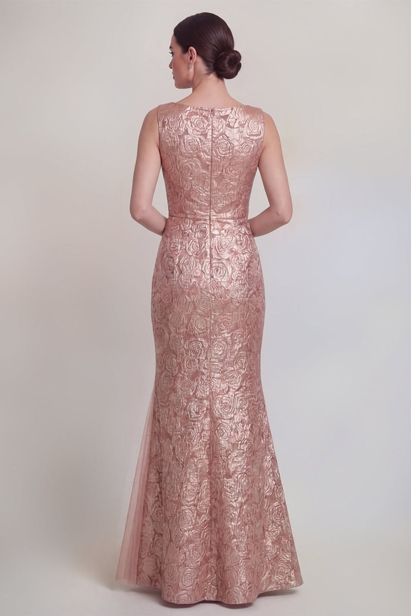 Laden Sie das Bild in den Galerie-Viewer, Dunkelgrünes Blumen Bootshals Meerjungfrauen Langes Mutter-der-Braut-Kleid mit Schlitz