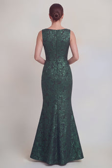 Dunkelgrünes Blumen Bootshals Meerjungfrauen Langes Mutter-der-Braut-Kleid mit Schlitz