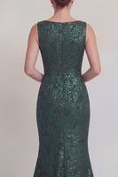 Laden Sie das Bild in den Galerie-Viewer, Dunkelgrünes Blumen Bootshals Meerjungfrauen Langes Mutter-der-Braut-Kleid mit Schlitz