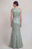 Laden Sie das Bild in den Galerie-Viewer, Dunkelgrünes Blumen Bootshals Meerjungfrauen Langes Mutter-der-Braut-Kleid mit Schlitz