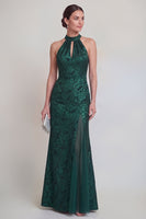 Laden Sie das Bild in den Galerie-Viewer, Salbeigrüner Blumenhalter Meerjungfrau Lange Mutter der Braut Kleid mit Schlitz