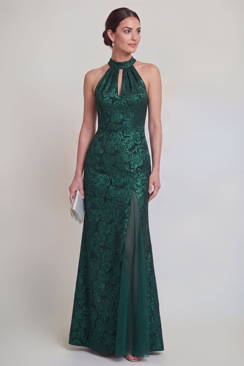 Laden Sie das Bild in den Galerie-Viewer, Salbeigrüner Blumenhalter Meerjungfrau Lange Mutter der Braut Kleid mit Schlitz