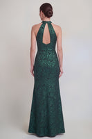 Laden Sie das Bild in den Galerie-Viewer, Salbeigrüner Blumenhalter Meerjungfrau Lange Mutter der Braut Kleid mit Schlitz
