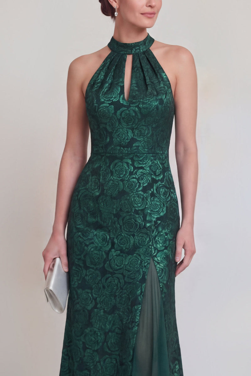 Laden Sie das Bild in den Galerie-Viewer, Salbeigrüner Blumenhalter Meerjungfrau Lange Mutter der Braut Kleid mit Schlitz