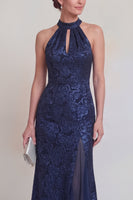Laden Sie das Bild in den Galerie-Viewer, Salbeigrüner Blumenhalter Meerjungfrau Lange Mutter der Braut Kleid mit Schlitz