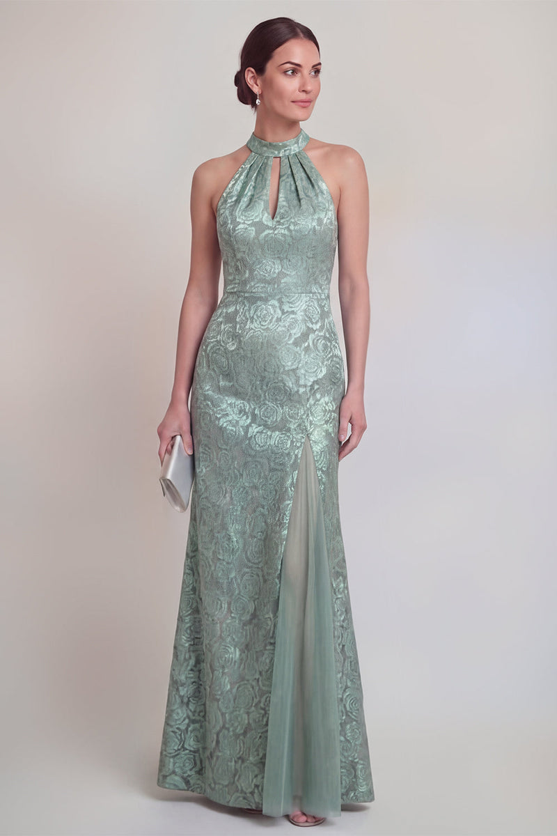 Laden Sie das Bild in den Galerie-Viewer, Salbeigrüner Blumenhalter Meerjungfrau Lange Mutter der Braut Kleid mit Schlitz