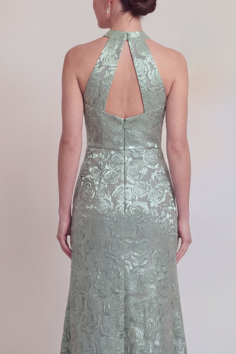 Laden Sie das Bild in den Galerie-Viewer, Salbeigrüner Blumenhalter Meerjungfrau Lange Mutter der Braut Kleid mit Schlitz