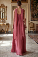 Laden Sie das Bild in den Galerie-Viewer, Wüstenrose Quadtrathals Langes Brautjungfernkleid mit Schal