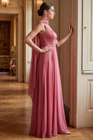 Laden Sie das Bild in den Galerie-Viewer, Wüstenrose Quadtrathals Langes Brautjungfernkleid mit Schal