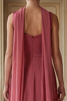 Laden Sie das Bild in den Galerie-Viewer, Wüstenrose Quadtrathals Langes Brautjungfernkleid mit Schal