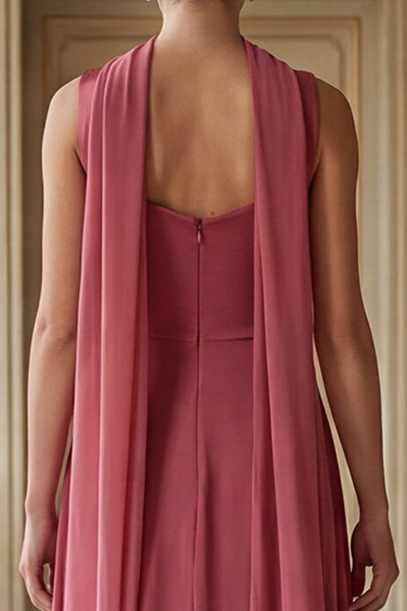 Laden Sie das Bild in den Galerie-Viewer, Wüstenrose Quadtrathals Langes Brautjungfernkleid mit Schal