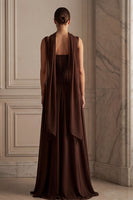 Laden Sie das Bild in den Galerie-Viewer, Kaffee Langes Chiffon Brautjungfernkleid mit Schal