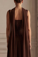 Laden Sie das Bild in den Galerie-Viewer, Kaffee Langes Chiffon Brautjungfernkleid mit Schal