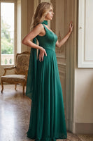Laden Sie das Bild in den Galerie-Viewer, Dunkelgrünes Langes Chiffon Brautjungfernkleid mit Schal