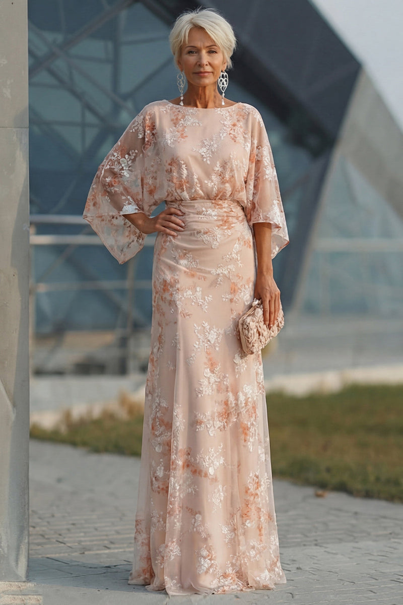 Laden Sie das Bild in den Galerie-Viewer, Champagner Bateau-Hals Scheide Langes Mutter der Braut Kleid