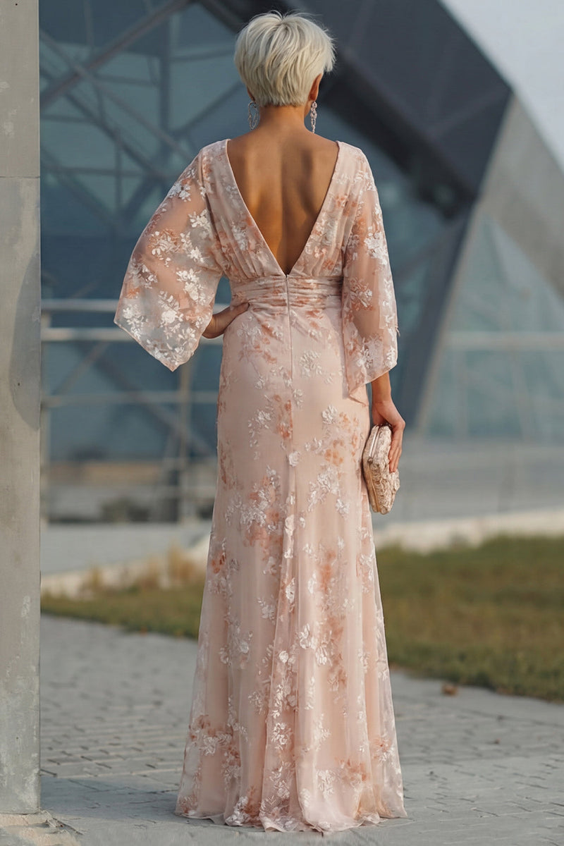 Laden Sie das Bild in den Galerie-Viewer, Champagner Bateau-Hals Scheide Langes Mutter der Braut Kleid