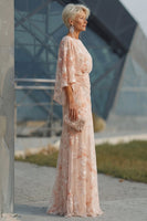 Laden Sie das Bild in den Galerie-Viewer, Champagner Bateau-Hals Scheide Langes Mutter der Braut Kleid
