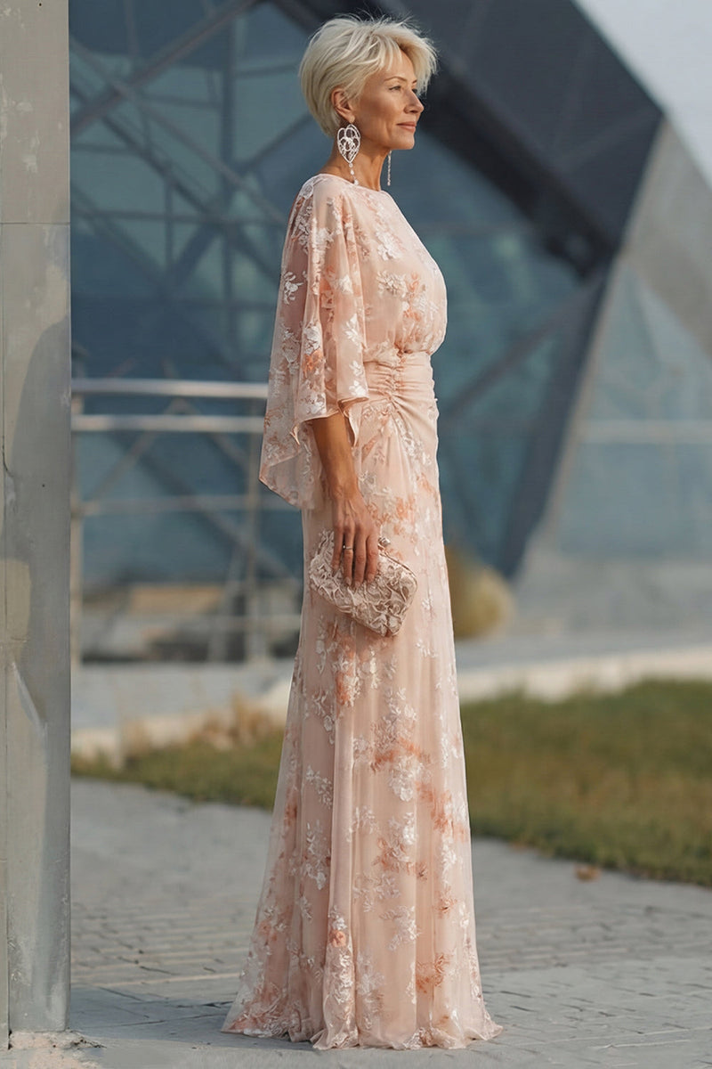 Laden Sie das Bild in den Galerie-Viewer, Champagner Bateau-Hals Scheide Langes Mutter der Braut Kleid