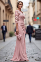 Laden Sie das Bild in den Galerie-Viewer, Hellblaue einschulterige Scheide mit gerafftem langen Mutter-der-Braut-Kleid mit 3D-Blumen