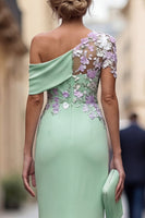 Laden Sie das Bild in den Galerie-Viewer, Grüne Scheide mit einer Schulter appliquiertes Blumenkleid Mutter der Braut
