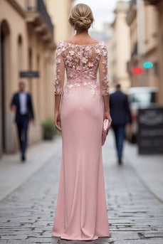 Rouge-Sheath-Bateau-Ausschnitt mit Blumen, gerafftes langes Mutter-der-Braut-Kleid mit Applikationen